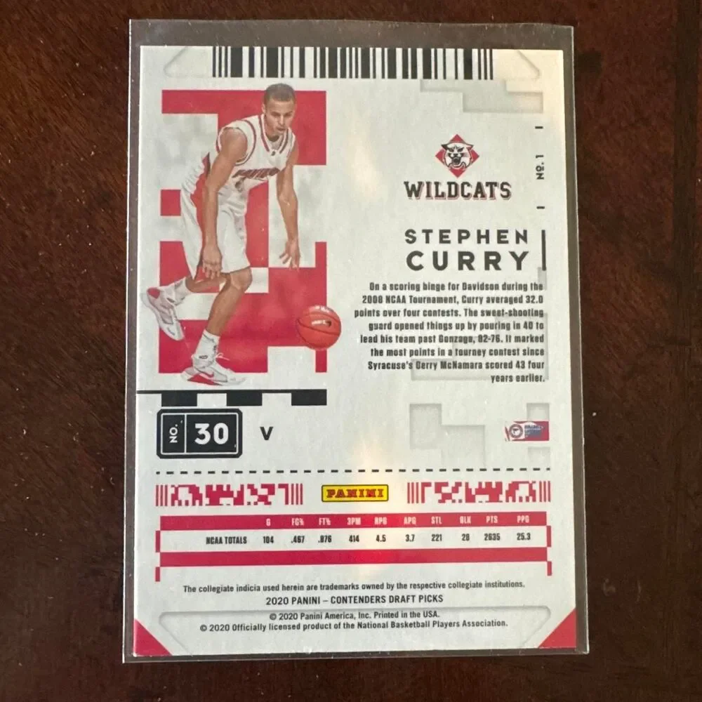 Stephen Curry 2020 Panini Contenders Draft Picks Prospect Ticket Red card